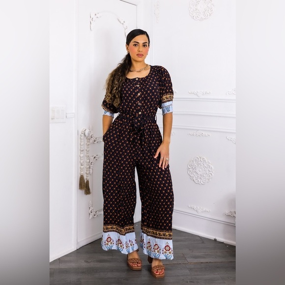 Black and multi Patterned Jumpsuit - Picture 2 of 5